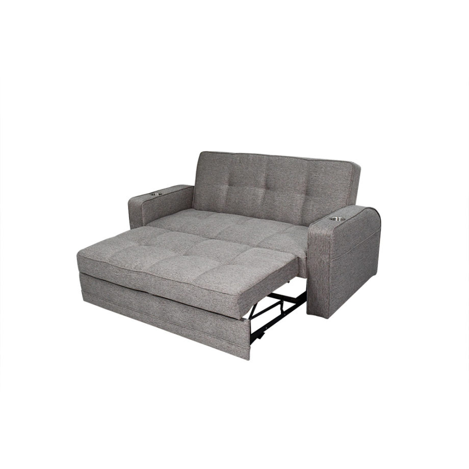 Vista lateral del sofá cama simoneta corona como media cama